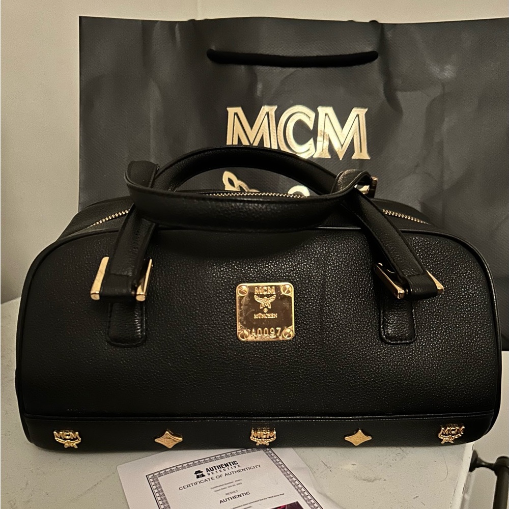 MCM Black Bag with Gold Accents